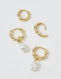 Aerie Twist Pearl Hoop Earrings 2-Pack