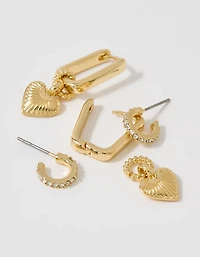 Aerie Etched Heart Hoop Earring Pack