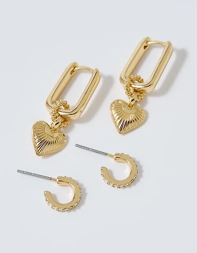 Aerie Etched Heart Hoop Earring Pack