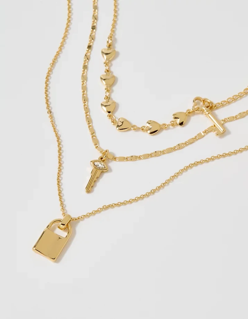 Aerie Mixed Metal Lock And Key Necklace