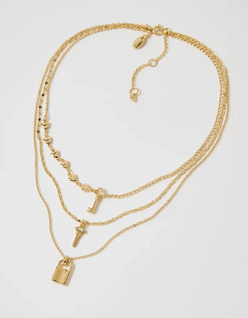 Aerie Mixed Metal Lock And Key Necklace