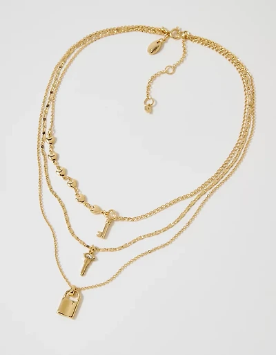 Aerie Mixed Metal Lock And Key Necklace
