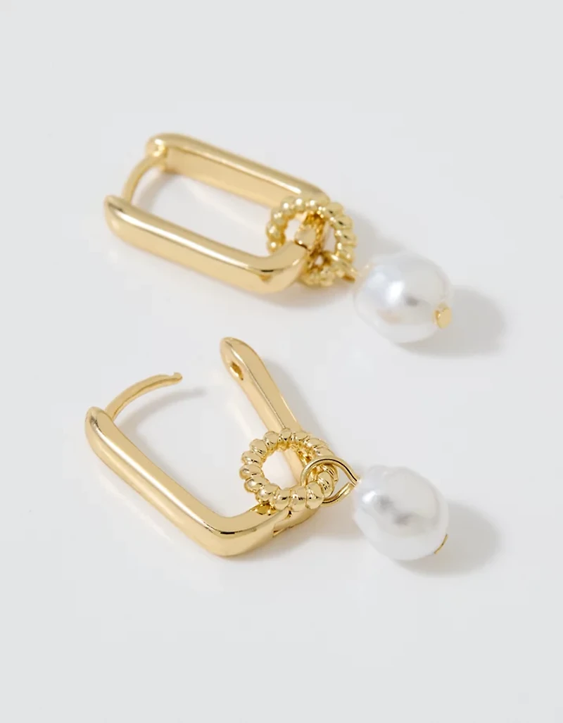Aerie Square Hoop Pearl Dangle Earring