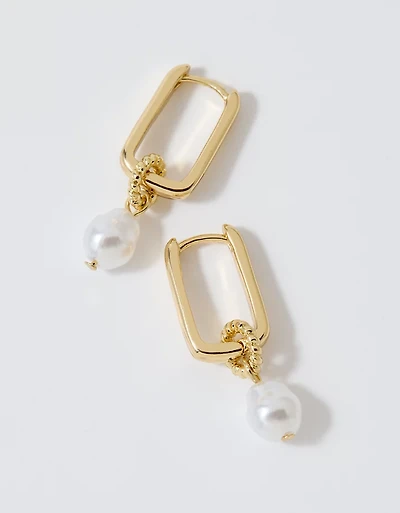 Aerie Square Hoop Pearl Dangle Earring