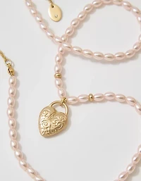 Aerie Pearl Heart Locket Necklace