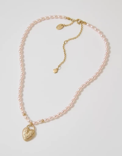 Aerie Pearl Heart Locket Necklace