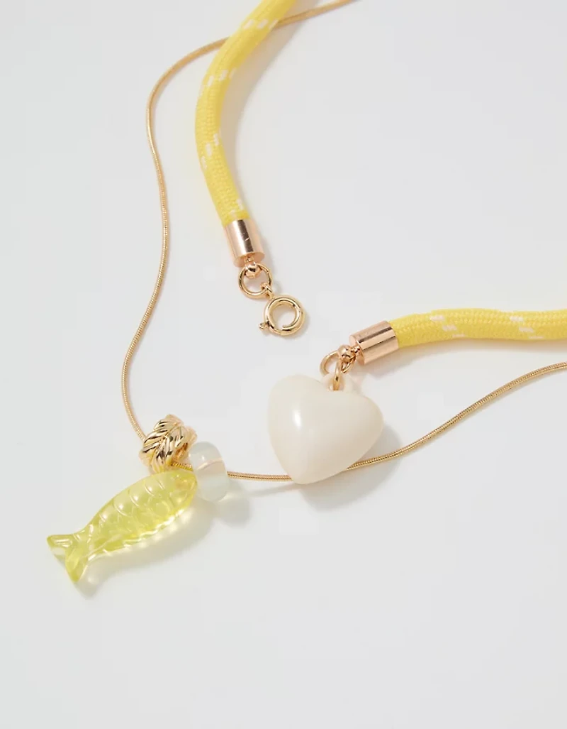 Aerie Chunky Heart Rope Charm Necklace