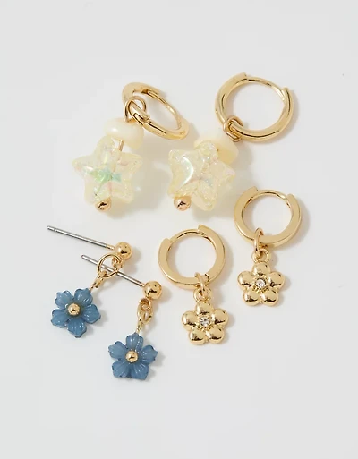 Aerie Flower Charm Earring 3-Pack
