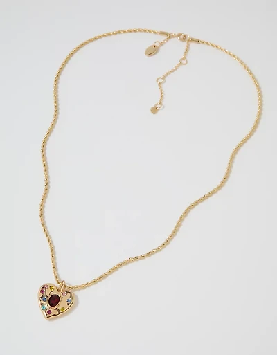Aerie Rhinestone Heart Necklace