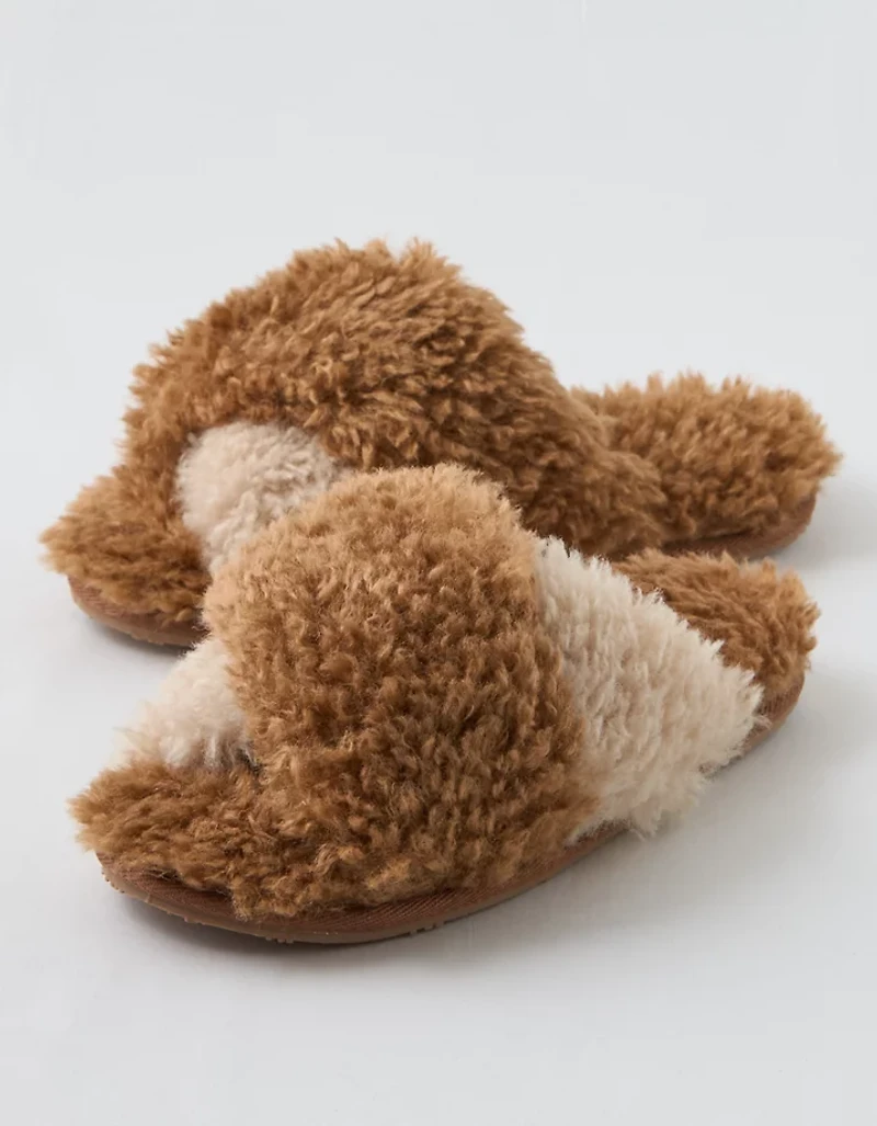 Aerie Fuzzy Criss Cross Slippers