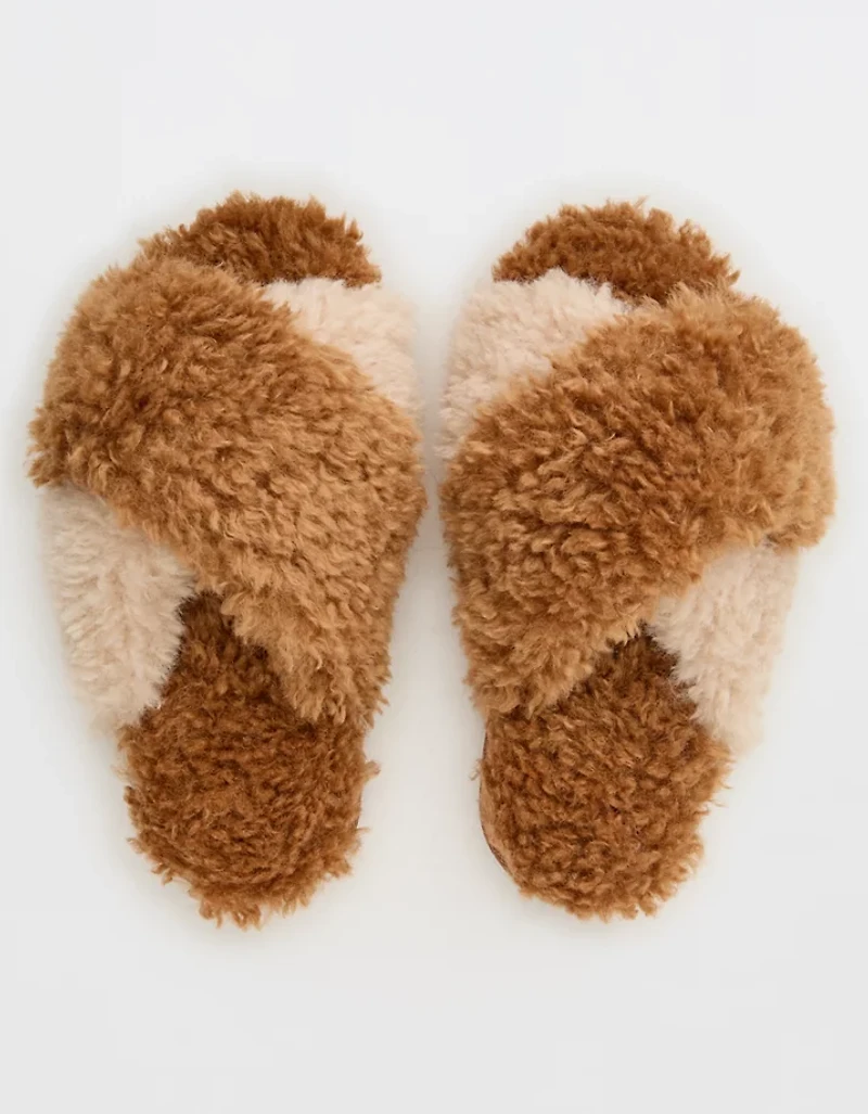 Aerie Fuzzy Criss Cross Slippers