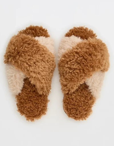 Aerie Fuzzy Criss Cross Slippers