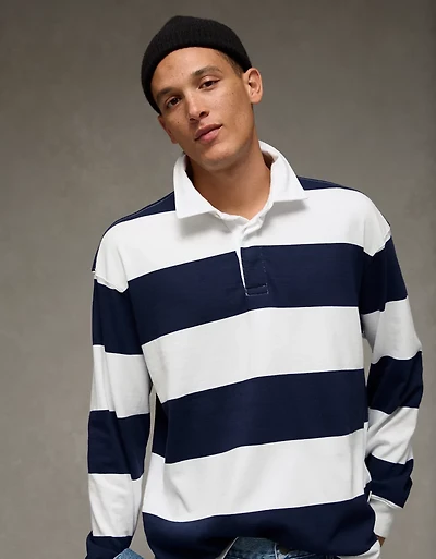 AE Long Sleeve Boxy Rugby Polo Shirt