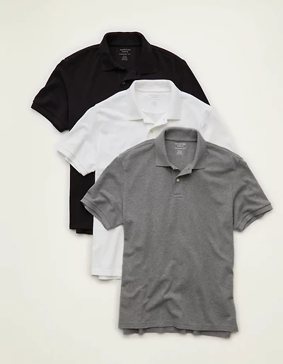AE Standard Fit Lived-In Pique Polo Shirt 3-Pack