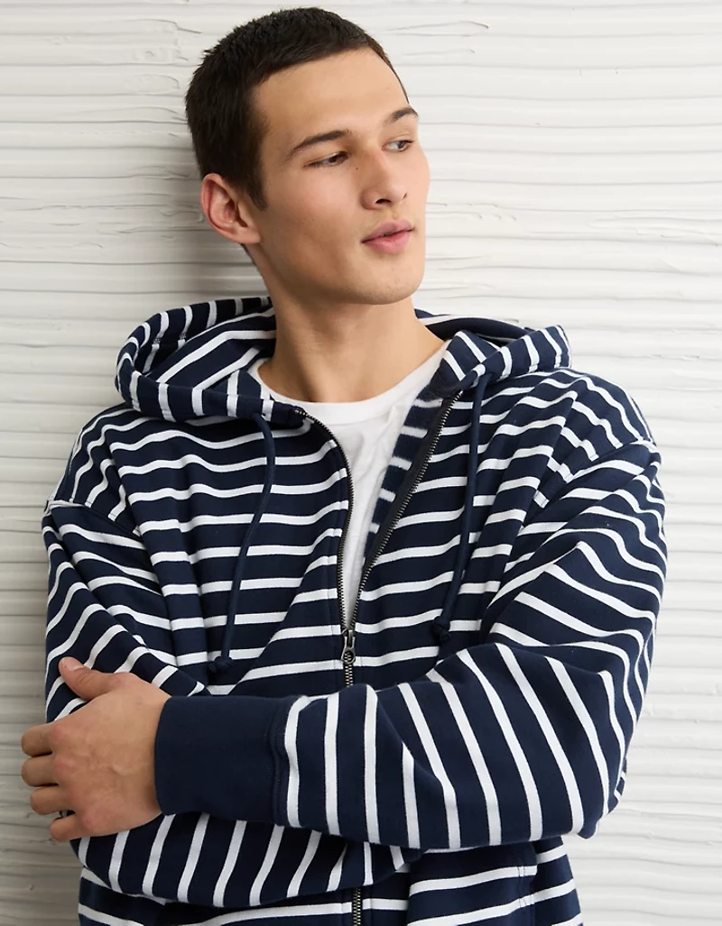 AE Laidback Luxe Striped Full-Zip Hoodie