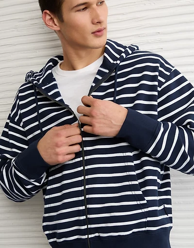 AE Laidback Luxe Striped Full-Zip Hoodie