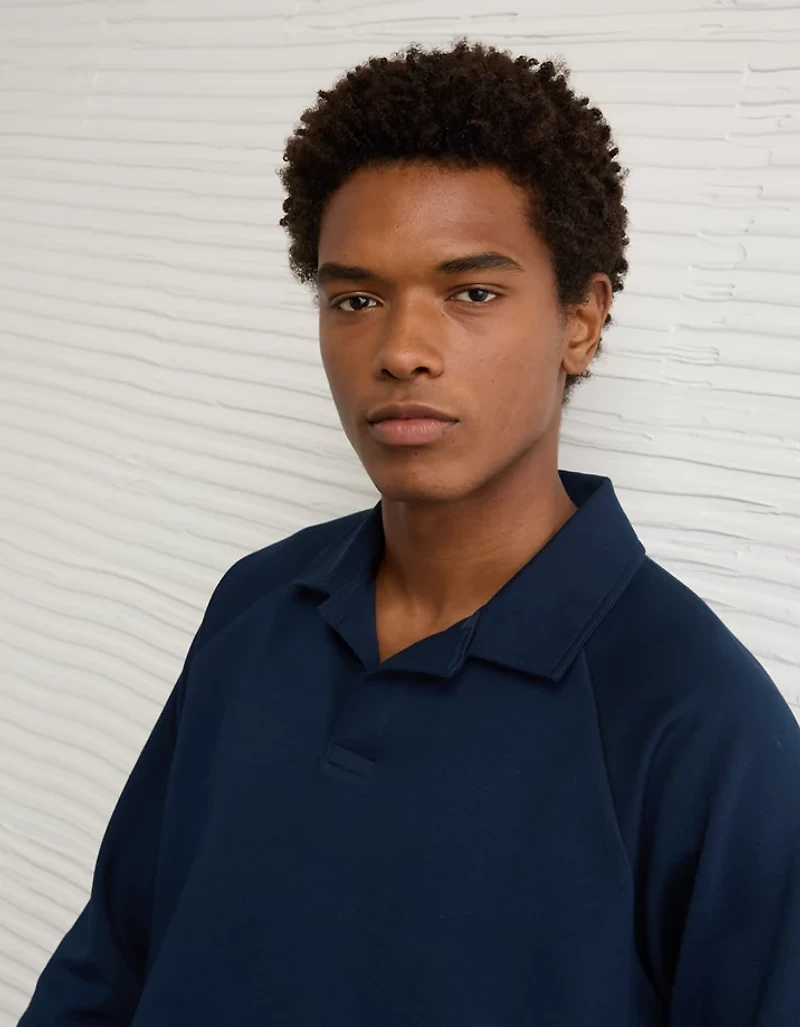 AE 24/7 Long-Sleeve Rugby Polo Sweatshirt