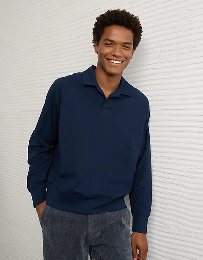AE 24/7 Long-Sleeve Rugby Polo Sweatshirt