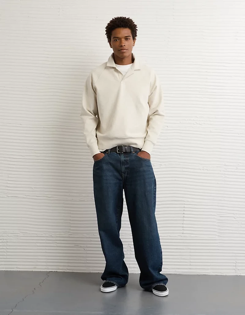 AE 24/7 Long-Sleeve Rugby Polo Sweatshirt