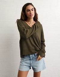 AE Long Sleeve Plush V-Neck Top