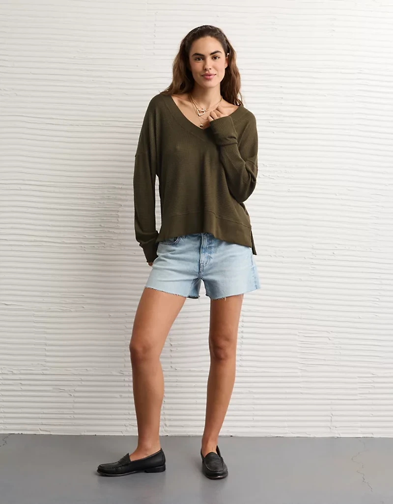 AE Long Sleeve Plush V-Neck Top