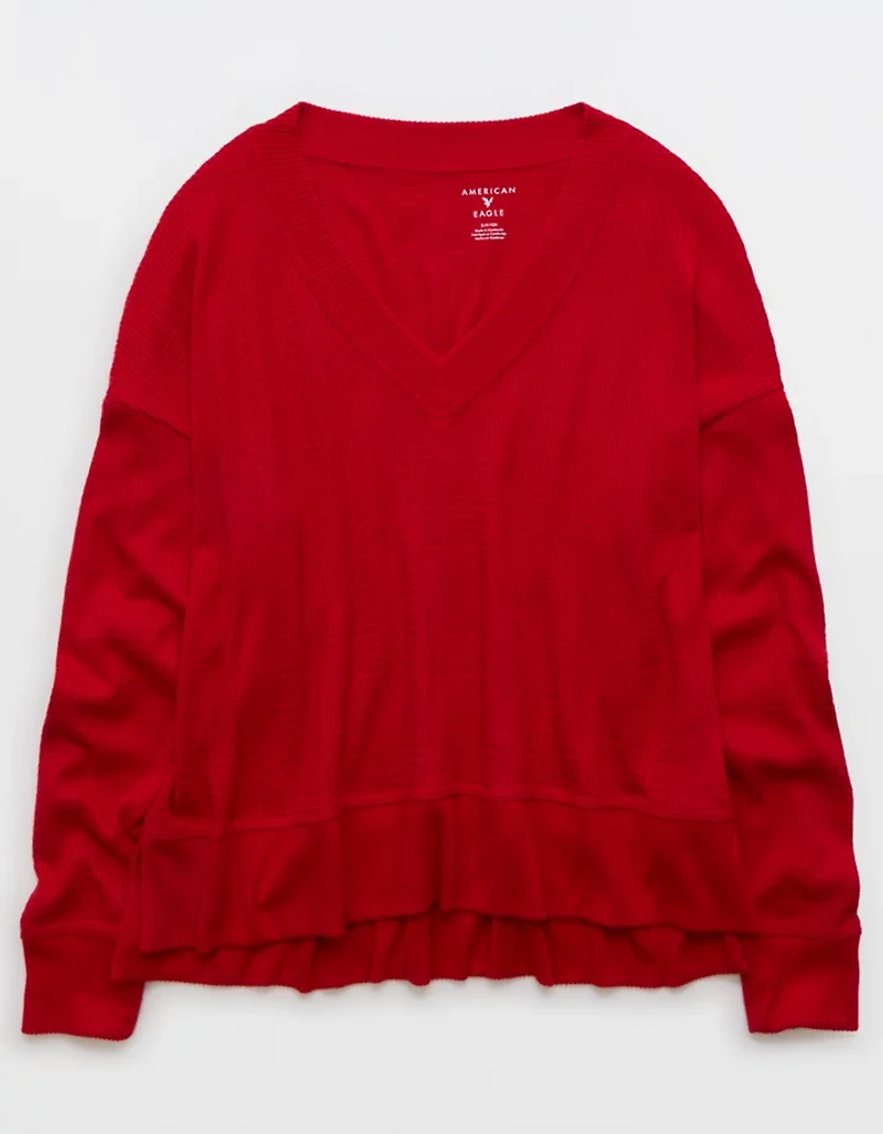 Haut pelucheux à encolure en V et manches longues AE