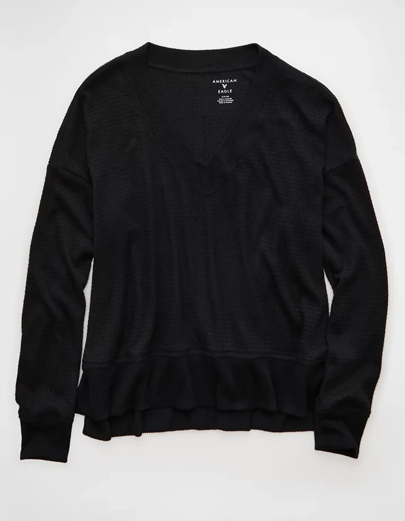 AE Long Sleeve V-Neck Plush T-Shirt