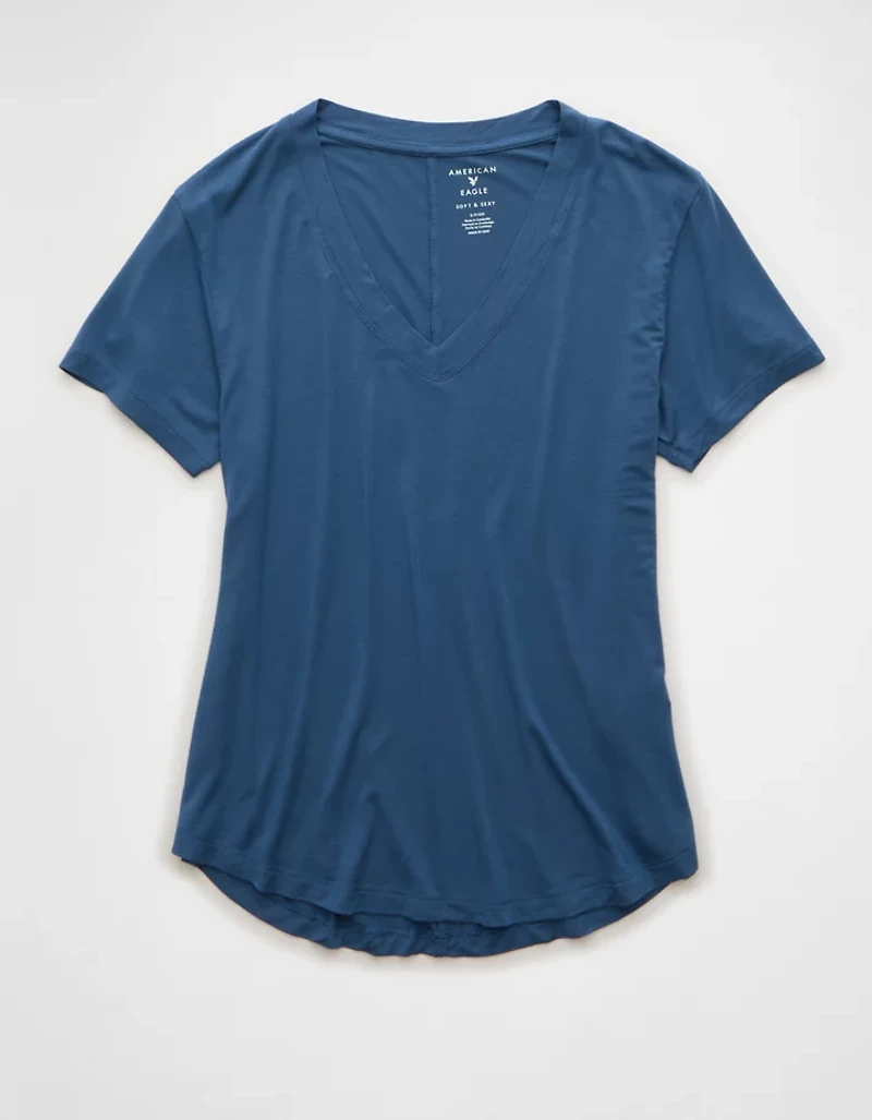 T-shirt à encolure en V Doux et sexy AE