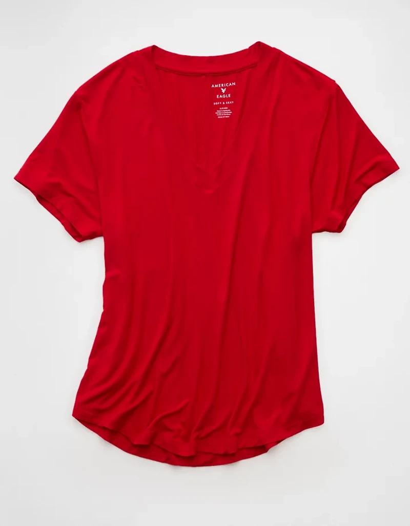 T-shirt à encolure en V Doux et sexy AE