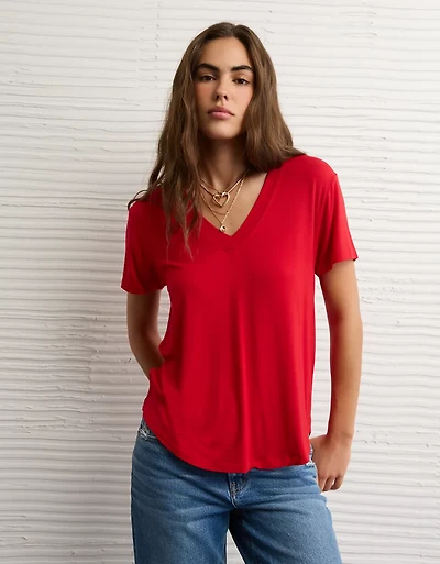 T-shirt à encolure en V Doux et sexy AE