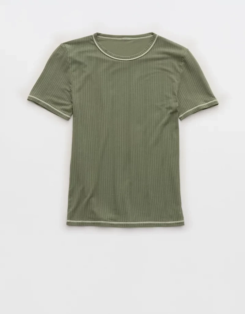OVERSLEPT by Aerie Modal Rib Short Sleeve Crew T-shirt