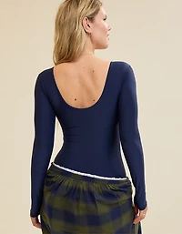 SMOOTHEZ Long Sleeve Plunge Bodysuit