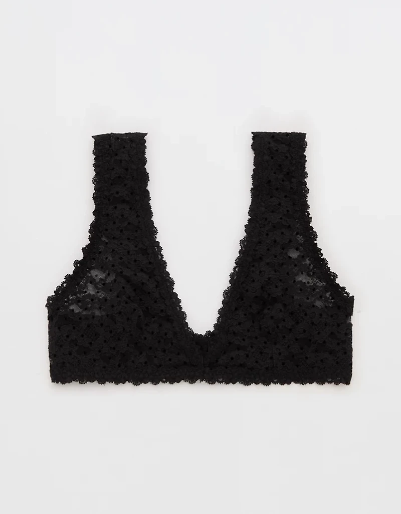 Show Off Flocked Vintage Lace Plunge Bralette