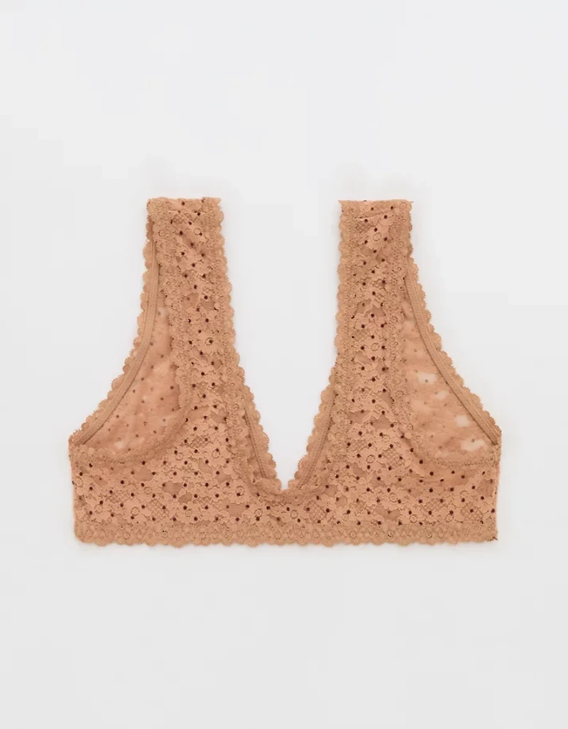 Show Off Flocked Vintage Lace Plunge Bralette