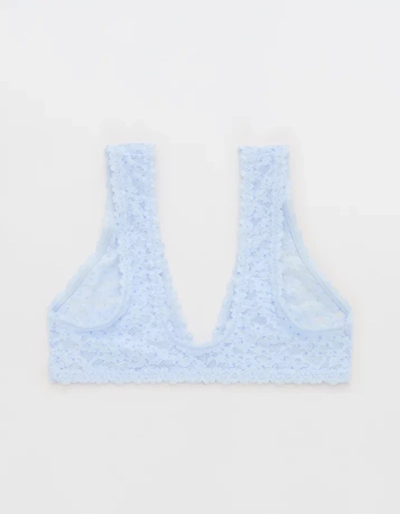 Show Off Flocked Vintage Lace Plunge Bralette