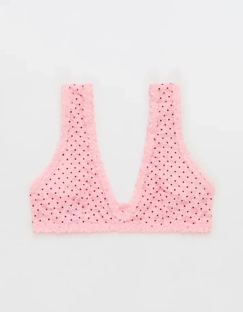 Show Off Flocked Vintage Lace Plunge Bralette