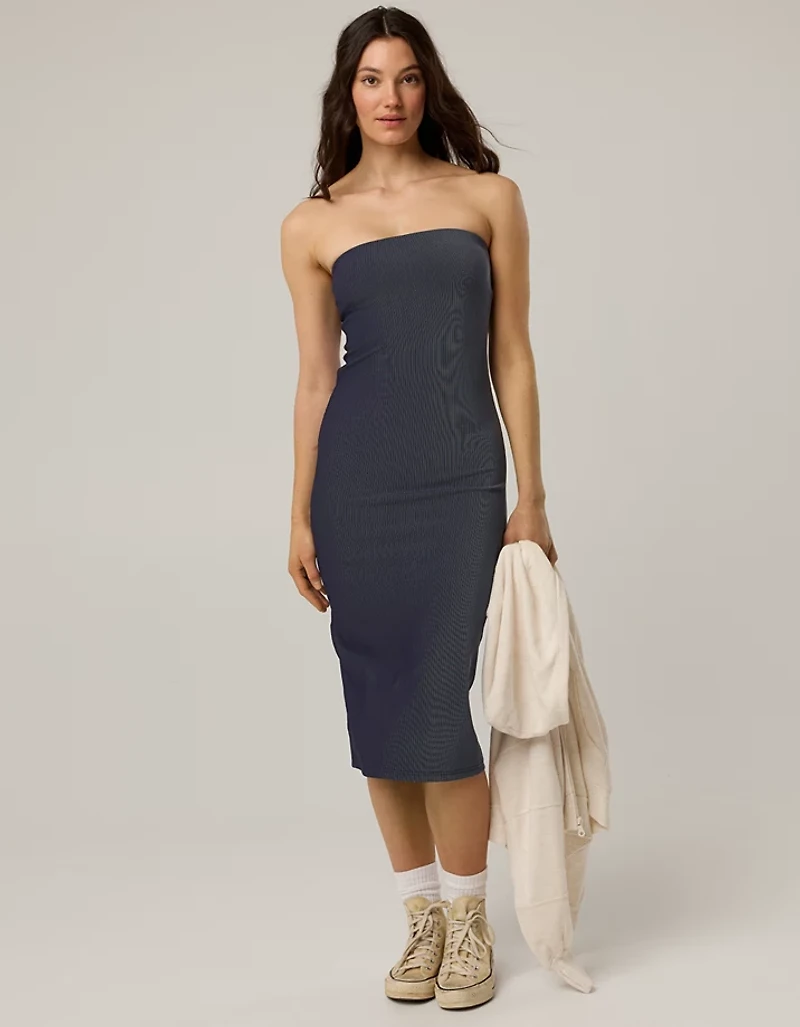 OFFLINE By Aerie Stripe Rib Night Out Midi Tube Dress
