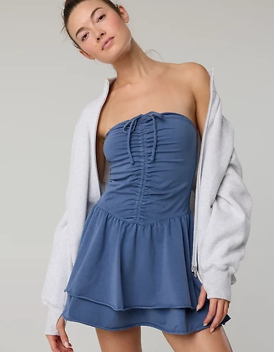 OFFLINE By Aerie OG Cotton Strapless Ruched Mini Dress