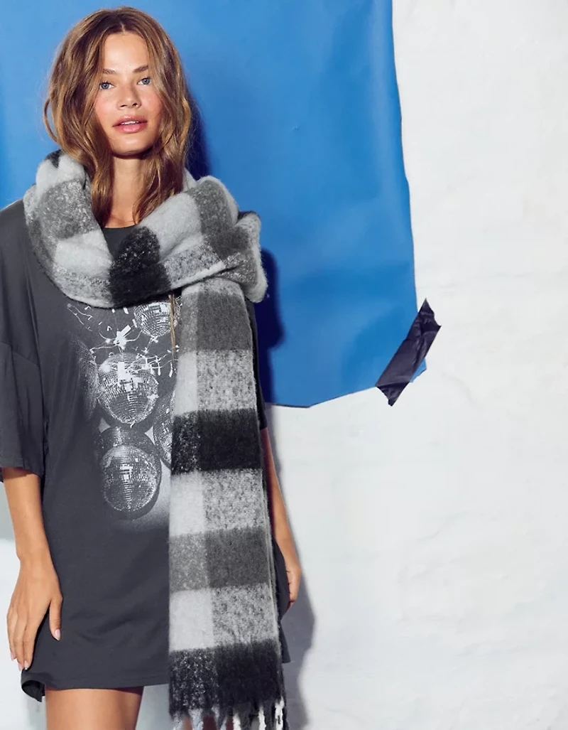 Aerie Fringe Plaid Blanket Scarf
