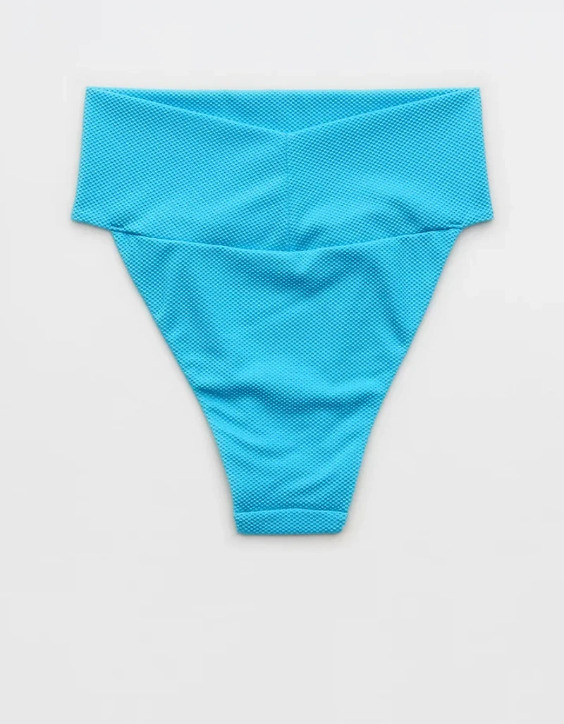 Aerie Shine Pique Banded High Cut Cheeky Bikini Bottom