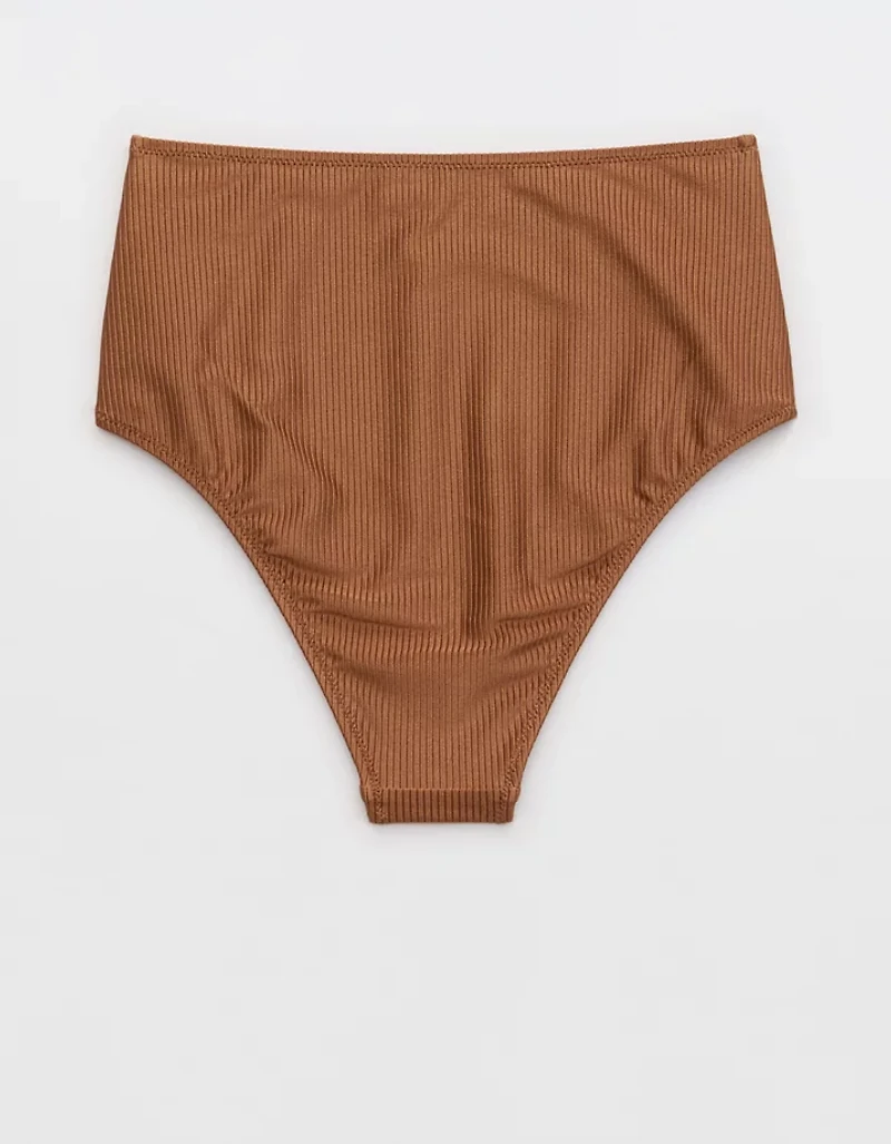 Aerie Shine Rib High Waisted Cheeky Bikini Bottom
