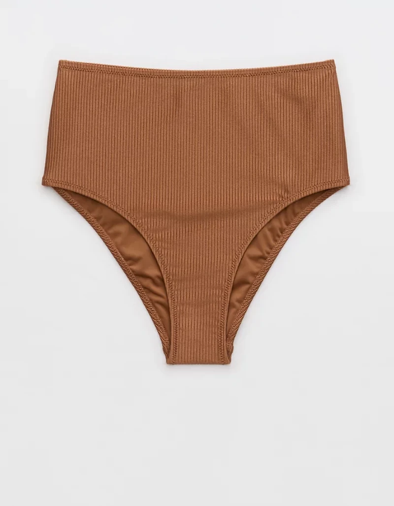 Aerie Shine Rib High Waisted Cheeky Bikini Bottom