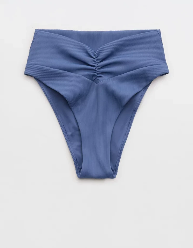 Aerie High Cut Ruched Cheeky Ribbed Bikini Bottom