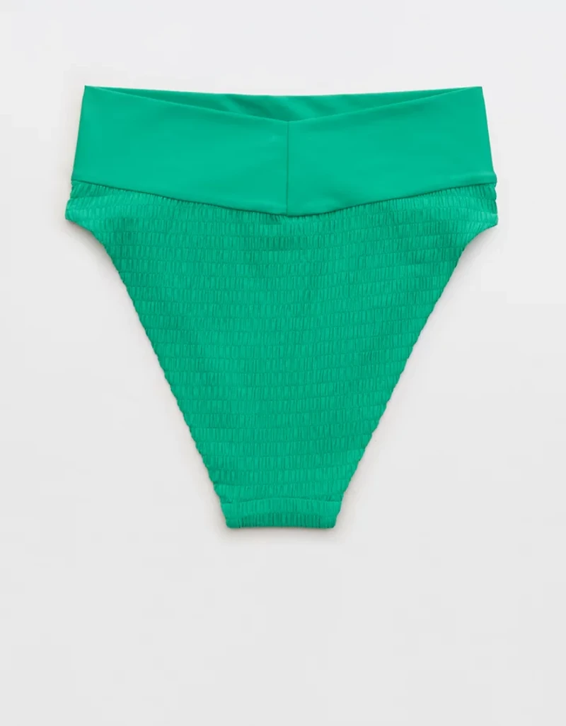 Aerie Smocked High Cut Cheeky Bikini Bottom