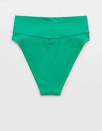 Aerie Smocked High Cut Cheeky Bikini Bottom