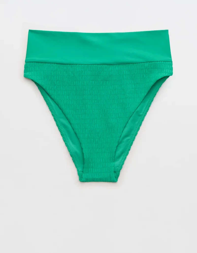 Aerie Smocked High Cut Cheeky Bikini Bottom