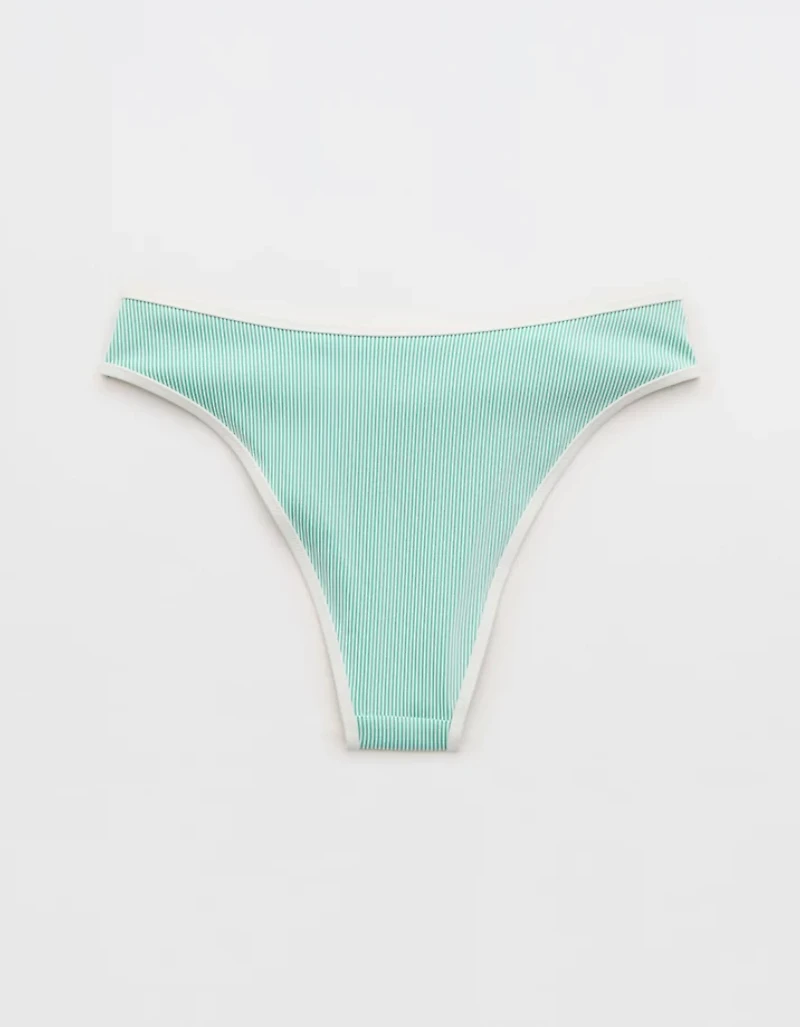 Aerie Ribbed High Cut Mid Rise Cheeky Bikini Bottom