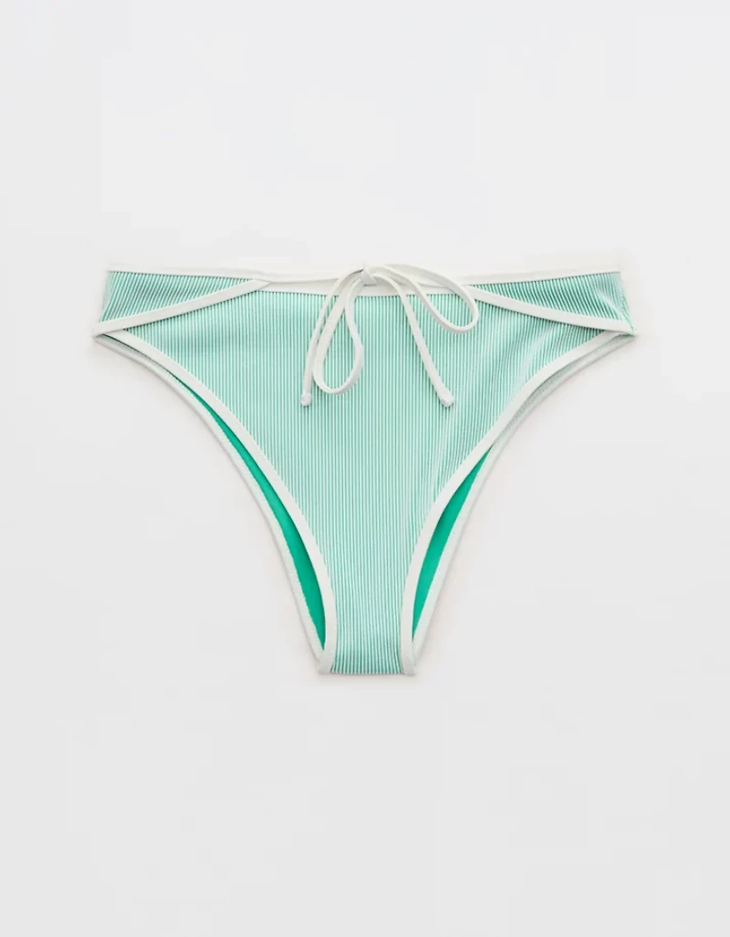 Aerie Ribbed High Cut Mid Rise Cheeky Bikini Bottom
