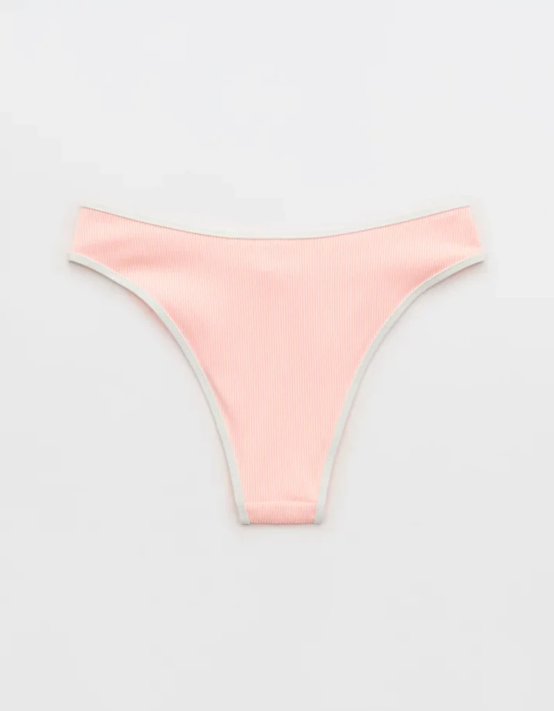 Aerie Ribbed High Cut Mid Rise Cheeky Bikini Bottom