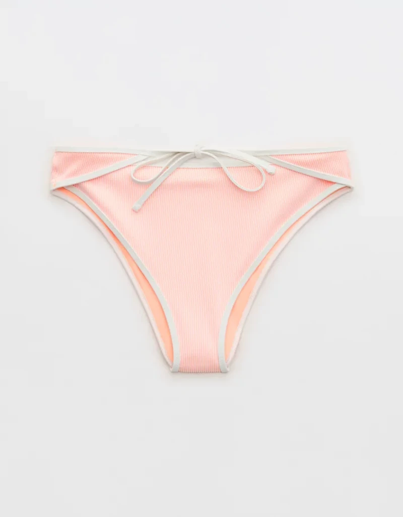 Aerie Ribbed High Cut Mid Rise Cheeky Bikini Bottom